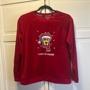 Life Is Good Women’s Pullover With Holiday Dog Graphic Size Women’s Small Red
